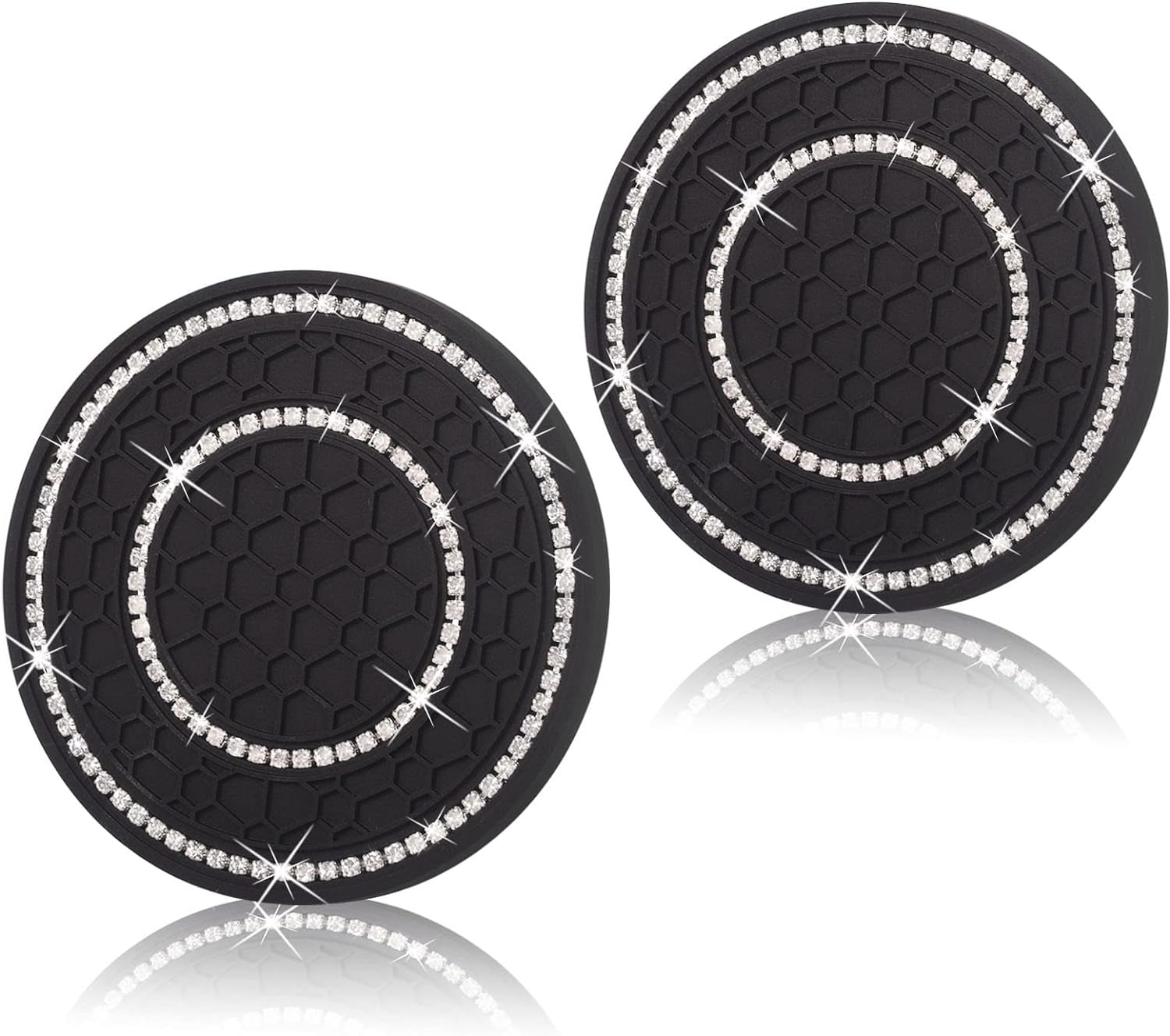 Universal Vehicle Bling Cup Holder Insert Coaster Car Interior Accessories-2.75 inch Silicone Anti Slip Crystal Rhinestone Car Coaster-Universal (Pack of 2)