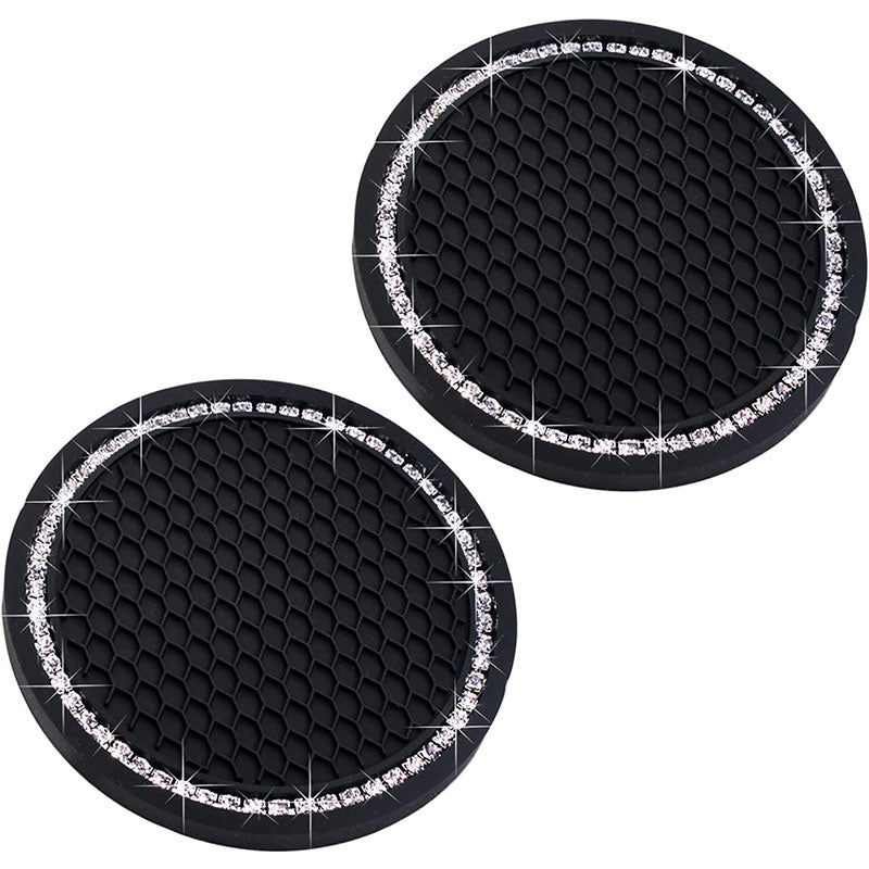 Universal Vehicle Bling Cup Holder Insert Coaster Car Interior Accessories-2.75 inch Silicone Anti Slip Crystal Rhinestone Car Coaster-Universal (Pack of 2)